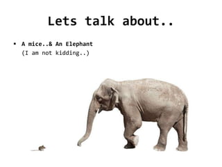 Lets talk about..
 A mice..& An Elephant
(I am not kidding..)
 