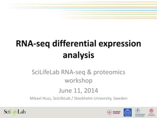 RNA-seq differential expression
analysis
SciLifeLab RNA-seq & proteomics
workshop
June 11, 2014
Mikael Huss, SciLifeLab / Stockholm University, Sweden
 