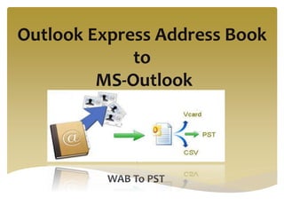 Outlook Express Address Book
to
MS-Outlook
WAB To PST
 