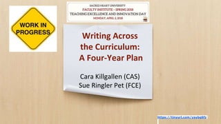 Writing Across
the Curriculum:
A Four-Year Plan
Cara Killgallen (CAS)
Sue Ringler Pet (FCE)
https://tinyurl.com/yaybq6fz
 