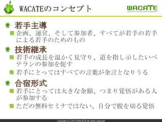 Copyright (C) 2013 WACATE All rights reserved
WACATEのコンセプト
 