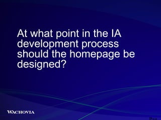 At what point in the IA
development process
should the homepage be
designed?

 