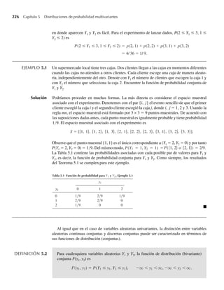 Ejercicios
4.113 Ejercicio Applet Use la aplicación breve Comparison of Beta Density Functions para obtener los resul-
tados dados en la Figura 4.17.
4.114 Ejercicio Applet Consulte el Ejercicio 4.113. Use la aplicación breve Comparison of Beta Density
Functions para comparar funciones de densidad beta con (a = 1 =
b b
1), (a = 1 = 2),
, , y (a = 2,
b= 1).
a ¿Cómo hemos llamado previamente a la distribución beta con (a = 1, b = 1)?
b ¿Cuál de estas densidades beta es simétrica?
c ¿Cuál de estas densidades beta está sesgada a la derecha?
d ¿Cuál de estas densidades beta está sesgada a la izquierda?
∗e En el Capítulo 6 veremos que si Y tiene distribución beta con parámetros a y b, entonces Y∗ =
1 – Y tiene una distribución beta con parámetros a∗ = b y b∗ = a. ¿Esto explica las diferencias en
las gráficas de las densidades beta?
4.115 Ejercicio Applet Use la aplicación breve Comparison of Beta Density Functions para comparar funcio-
nes de densidad beta con (α = 2 b=2),
, , ,
(α = 3 b=3) y (α = 9 b=9).
a ¿Cuáles son las medias asociadas con las variables aleatorias con cada una de estas distribuciones
beta?
b ¿Qué es semejante acerca de estas densidades?
c ¿Cómo difieren estas densidades? En particular, ¿qué observa usted acerca de la “dispersión” de estas
tres funciones de densidad?
d Calcule las desviaciones estándar asociadas con las variables aleatorias con cada una de estas den-
sidades beta. ¿Los valores de estas desviaciones estándar explican lo que se observó en el inciso c?
Explique.
e Grafique algunas densidades beta adicionales con a = b. ¿Qué se puede conjeturar acerca de la for-
ma de las densidades beta con a = b?
4.116 Ejercicio Applet Use la aplicación breve Comparison of Beta Density Functions para comparar funcio-
nes de densidad beta con (α = 1.5 =
b b b
7),
, . ,
(α = 2 5, =7) y (α = 3
. 5 = 7).
a ¿Son simétricas estas densidades? ¿Sesgadas a la izquierda? ¿Sesgadas a la derecha?
b ¿Qué observa usted a medida que el valor de a se acerca a 7?
c Grafique algunas densidades beta adicionales con a  1, b  1, y a  b. ¿Qué puede conjeturar
acerca de la forma de las densidades beta cuando a  1, b  1 y a  b?
4.117 Ejercicio Applet Use la aplicación breve Comparison of Beta Density Functions para comparar funcio-
nes de densidad beta con (a = 9, b = 7), (a = 10, b = 7) y (a = 12, b = 7).
a ¿Son simétricas estas densidades? ¿Sesgadas a la izquierda? ¿Sesgadas a la derecha?
b ¿Qué observa usted a medida que el valor de a se acerca a 12?
c Grafique algunas densidades beta adicionales con a  1, b  1 y a  b. ¿Qué se puede conjeturar
acerca de la forma de las densidades beta con a  b y a  1 y b  1?
4.118 Ejercicio Applet Use la aplicación breve Comparison of Beta Density Functions para comparar funcio-
nes de densidad beta con (a = .3, b = 4), (a = .3, b = 7) y (a = .3, b = 12).
a ¿Son simétricas estas densidades? ¿Sesgadas a la izquierda? ¿Sesgadas a la derecha?
b ¿Qué observa usted a medida que el valor de b se acerca a 12?
Ejercicios 197
W-cap-04.indd 197
W-cap-04.indd 197 27/7/09 02:25:37
27/7/09 02:25:37
 