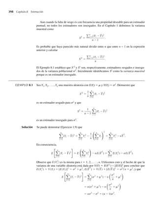 8) = .30 − .28 = .02.
En este ejemplo, valores grandes de Y2 pueden presentarse sólo con valores grandes de
Y1 y la densidad, f(y1, y2), es más grande para valores más grandes de Y1 (vea la Figura 5.4).
Entonces, intuimos que la covarianza entre Y1 y Y2 debe ser positiva. Q
 