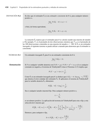 294 Capítulo 5 Distribuciones de probabilidad multivariantes
5.162 En el Ejercicio 5.65 usted determinó que para –1 ≤ a ≤ 1, la función de densidad de probabilidad de
(Y1, Y2) está dada por
f (y1, y2) =
[1 −a{(1 − 2e−y1 )(1 − 2e−y2 )}]e−y1−y2 , 0 ≤ y1, 0 ≤ y2,
0, en cualquier otro punto,
y es tal que las distribuciones marginales de Y1 y Y2 son exponenciales con media de 1. También demos-
tró que Y1 y Y2 son independientes si y sólo si a = 0. Proporcione dos densidades conjuntas específicas y
diferentes que produzcan densidades marginales para Y1 y Y2 que sean exponenciales con media de 1.
*5.163 Consulte el Ejercicio 5.66. Si F1(y1) y F2(y2) son dos funciones de distribución, entonces para cualquier
a, –1 ≤ a ≤ 1,
F(y1, y2) = F1(y1)F2(y2)[1 − a{1 − F1(y1)}{1 − F2(y2)}]
es una función de distribución conjunta tal que Y1 y Y2 tienen funciones de distribución marginal F1(y1)
y F2(y2), respectivamente.
a Si F1(y1) y F2(y2) son funciones de distribución asociadas con variables aleatorias exponencialmente
distribuidas con media de 1, demuestre que la función de densidad conjunta de Y1 y Y2 es la propor-
cionada en el Ejercicio 5.162.
b Si F1(y1) y F2(y2) son funciones de distribución asociadas con variables aleatorias uniformes (0, 1),
para cualquier a, –1 ≤ a ≤ 1, evalúe F(y1, y2).
c Encuentre las funciones de densidad conjunta asociadas con las funciones de distribución que encon-
tró en el inciso b.
d Obtenga dos densidades conjuntas específicas y diferentes tales que las distribuciones marginales de
Y1 y Y2 sean uniformes en el intervalo (0, 1).
*5.164 Sean X1, X2 y X3 variables aleatorias, ya sea continuas o discretas. La función generadora de momentos
conjunta de X1, X2 y X3 está definida por
m(t1, t2, t3) = E(et1 X1+t2 X2+t3 X3
).
a Demuestre que m(t, t, t) representa la función generadora de momentos de X1 + X2 + X3.
b Demuestre que m(t, t, 0) representa la función generadora de momentos de X1 + X2.
c Demuestre que
∂k1+k2+k3 m(t1, t2, t3)
∂tk1
1 ∂tk2
2 ∂tk3
3 t1=t2=t3=0
= E Xk1
1 Xk2
2 Xk3
3 .
*5.165 Sean X1, X2 y X3 que tienen distribución multinomial con función de probabilidad
p(x1, x2, x3) =
n!
x1!x2!x3!
px1
1 px2
2 px3
3 ,
n
i=1
xi = n.
Use los resultados del Ejercicio 5.164 para responder lo siguiente:
a Encuentre la función generadora de momentos conjunta de X1, X2 y X3.
b Utilice la respuesta al inciso a para demostrar que la distribución marginal de X1 es binomial con
parámetro p1.
c Utilice la función generadora de momentos conjunta para hallar Cov(X1, X2).
*5.166 Una caja contiene N1 bolas blancas, N2 bolas negras y N3 bolas rojas (N1 + N2 + N3 = N). Se toma de
la caja una muestra aleatoria de n bolas (sin restitución). Si Y1, Y2 y Y3 representan el número de bolas
 