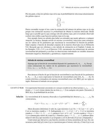 El método de las funciones generadoras de momento se puede usar para establecer algunos
resultados útiles e interesantes acerca de las distribuciones de funciones de variables alea-
torias normalmente distribuidas. Como estos resultados se usarán en los Capítulos 7~9, los
presentamos en la forma de teoremas.
TEOREMA 6.3 Sean Y1, Y2, . . . , Yn variables aleatorias independientes normalmente distribuidas con
E(Yi) = mi y V (Yi ) = s2
i , para i = 1, 2, . . . , n, y sean a1, a2, . . . , an constantes. Si
U =
n
i=1
ai Yi = a1Y1 + a2Y2 + ⋅ ⋅ ⋅ +anYn,
entonces U es una variable aleatoria normalmente distribuida con
E(U) =
n
i=1
ai mi = a1m1 + a2m2 + ⋅ ⋅ ⋅ + anmn
y
V (U) =
n
i=1
a2
i s2
i = a2
1s2
1 + a2
2s2
2 + ⋅ ⋅ ⋅ + a2
ns2
n .
Demostración Como Yi está normalmente distribuida con media mi y varianza s2
i , Yi tiene función ge-
neradora de momento dada por
mYi
(t) = exp mi t +
s2
i t2
2
.
[Recuerde que exp(⋅) es una forma más cómoda de escribir e(⋅)
cuando el término en el
exponente es largo o complejo.] Por tanto, aiYi tiene función generadora de momento
dada por
mai Yi
(t) = E(etai Yi
) = mYi
(ai t) = exp mi ai t +
a2
i s2
i t2
2
.
Debido a que las variables aleatorias Yi son independientes, las variables aleatorias aiYi
son independientes, para i = 1, 2, . . . , n, y el Teorema 6.2 implica que
mU (t) = ma1Y1
(t) × ma2Y2
(t) × ⋅ ⋅ ⋅ × manYn
(t)
= exp m1a1t +
a2
1s2
1 t2
2
× ⋅ ⋅ ⋅ × exp mnant +
a2
ns2
n t2
2
= exp t
n
i=1
ai mi +
t2
2
n
i=1
a2
i s2
i .
Entonces, U tiene una distribución normal con media n
i=1 ai mi y varianza n
i=1 a2
i s2
i .
TEOREMA 6.4 Sean Y1, Y2, . . . , Yn definidas como en el Teorema 6.3 y definimos Zi por
Zi =
Yi − mi
si
, i = 1, 2, . . . , n.
Entonces n
i=1 Z2
i
tiene una distribución x2
con n grados de libertad.
6.5 Método de las funciones generadoras de momento 321
06-Wakerly.indd 321
06-Wakerly.indd 321 27/7/09 02:42:41
27/7/09 02:42:41
 