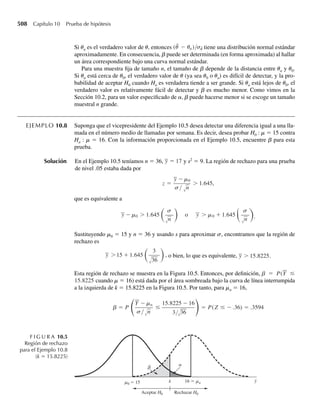 352 Capítulo 7 Distribuciones muestrales y el teorema del límite central
7.6 Ejercicio Applet ¿Cuál es el efecto del tamaño muestral en la distribución muestral de Y? Use el applet
SampleSize para completar lo siguiente. Como en el Ejercicio 7.5, la población de la que se obtendrán
las muestras está distribuida normalmente en forma aproximada con m = 16.50 y s = 6.03 (estos valo-
res se proporcionan arriba del histograma de población y se denotan como M y S, respectivamente).
a Use las flechas arriba/abajo en la caja izquierda “Sample Size” para seleccionar uno de los tamaños
muestrales pequeños disponibles y las flechas de la caja derecha “Sample Size” para seleccionar un
tamaño muestral más grande.
b Haga clic en el botón “1 Sample” unas cuantas veces. ¿Qué semejanzas existen entre los dos histo-
gramas que generó? ¿Qué diferencias hay entre ellos?
c Haga clic en el botón “1000 Samples” unas cuantas veces y conteste las preguntas del inciso b.
d Las medias y las desviaciones estándar de las dos distribuciones muestrales ¿están cercanas a los
valores que esperaba? [Sugerencia: V(Y) = s2
/n.]
e Haga clic en el botón “Toggle Normal”. ¿Qué observa acerca de lo adecuado de la aproximación de
las distribuciones normales?
7.7 Ejercicio Applet ¿Qué aspecto tiene la distribución de muestreo de la varianza muestral si obtenemos
muestras de una población con una distribución aproximadamente normal? Averígüelo usando el applet
Sampling Distribution of the Variance (Mound Shaped Population) (en www.thomsonedu.com/statis-
tics/wackerly) para completar lo siguiente.
a Haga clic en el botón “Next Obs” para tomar una muestra de tamaño 1 de la población con distribu-
ción representada por el histograma de la parte superior. El valor obtenido se grafica en el histograma
central. Haga clic cuatro veces más para completar una muestra de tamaño 5. El valor de la varianza
muestral se calcula y se proporciona arriba del histograma central. ¿El valor de la varianza muestral
es igual al valor de la varianza poblacional? ¿Le sorprende esto?
b Cuando complete el inciso a, el valor de la varianza muestral también se grafica en el histograma de la
parte más baja. Haga clic en el botón “Reset” y repita el proceso del inciso a para generar un segundo
valor observado para la varianza muestral. ¿Obtuvo el mismo valor que observó en el inciso a? ¿Por
qué sí o por qué no?
c Haga clic en el botón “1 Sample” unas cuantas veces. Observará que diferentes muestras llevan a
valores diferentes de la varianza muestral. Haga clic en el botón “1000 Samples” unas cuantas veces
para generar rápidamente un histograma de los valores observados de la varianza muestral (con base
en muestras de tamaño 5). ¿Cuál es la media de los valores de la varianza muestral que generó? ¿La
media es cercana al valor de la varianza poblacional?
d En los ejercicios previos de esta sección usted obtuvo distribuciones muestrales simuladas para la
media muestral. Todas estas distribuciones muestrales fueron bien aproximadas (para tamaños mues-
trales grandes) por una distribución normal. Aun cuando la distribución que obtuvo tiene forma de
campana, ¿la distribución muestral de la varianza muestral parece ser simétrica (como la distribución
normal)?
e Haga clic en el botón “Toggle Theory” para recubrir la función de densidad teórica para la distri-
bución muestral de la varianza de una muestra de tamaño 5 tomada de una población normalmente
distribuida. ¿La densidad teórica da una aproximación razonable a los valores representados en el
histograma?
f El teorema 7.3, en la sección siguiente, indica que si una muestra aleatoria de tamaño n se toma de
una población normalmente distribuida, entonces (n – 1)S2
/s2
tiene una distribución x2
con (n – 1)
grados de libertad. ¿Este resultado parece consistente con lo que observó en los incisos d y e?
 