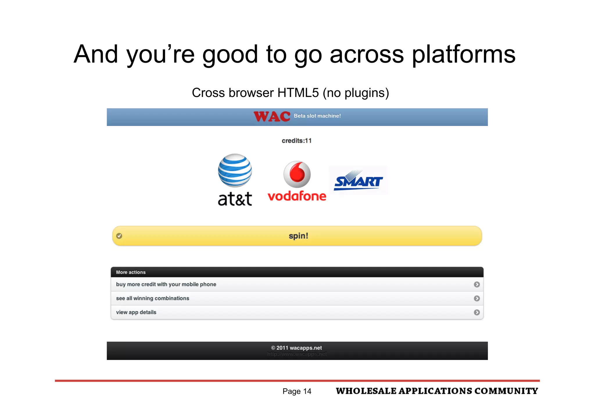 And you’re good to go across platforms
          Cross browser HTML5 (no plugins)




                        Page 14
 