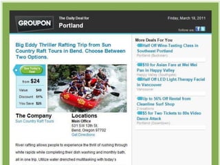 Groupon, LivingSocial…the big guysDominant Players in the SpaceGroupon redefining what travel is “Anytime you leave your front door”, Rob Solomon, President & COOLivingSocialone deal per daySocial ensures your content created is in the right context, appears in the right venues, and supports consumer intent.