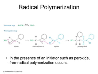 © 2017 Pearson Education, Ltd.
Radical Polymerization
• In the presence of an initiator such as peroxide,
free-radical polymerization occurs.
 