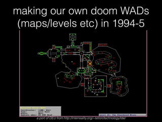 making our own doom WADs
(maps/levels etc) in 1994-5
a port of DEU from http://interreality.org/~tetron/technology/lde/
 