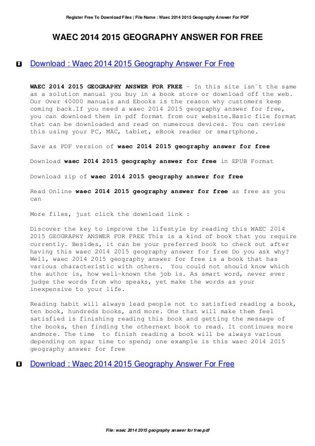Waec 2014 2015 geography answer for free