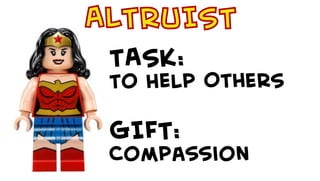 ALTRUIST
TASK:
To Help Others
GIFT:
Compassion
 