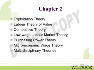 Chapter 2
Exploitation Theory
Labour Theory of Value
Competitive Theory
Low-wage Labour Market Theory
Purchasing Power Theory
Micro-economic Wage Theory
Multi-disciplinary Theories
 