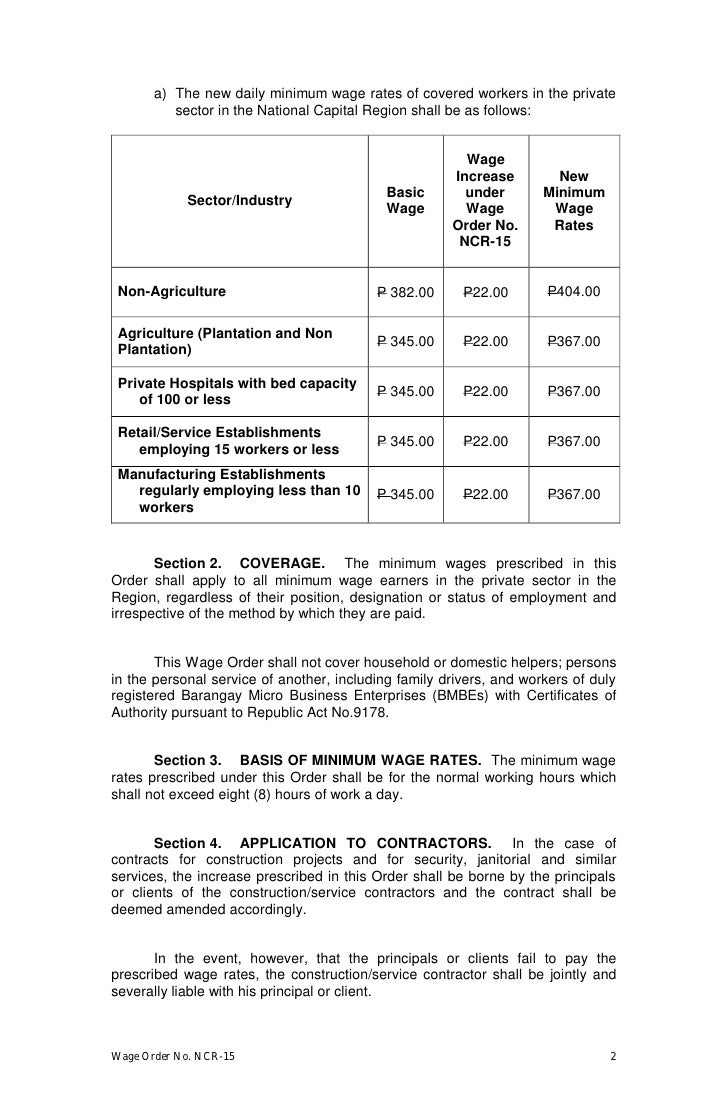Wage Order No. NCR15, effective July 1, 2010 with Wage Order No. NCR15, effective July 1, 2010 with