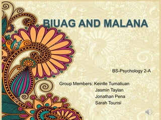 BS-Psychology 2-A
Group Members: Keinlle Tumaliuan
Jasmin Taylan
Jonathan Pena
Sarah Tounsi
 