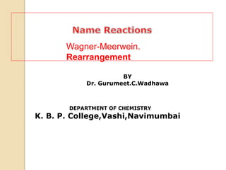 BY
Dr. Gurumeet.C.Wadhawa
DEPARTMENT OF CHEMISTRY
K. B. P. College,Vashi,Navimumbai
Wagner-Meerwein.
Rearrangement
 