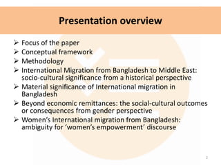 Migration, Muslim Women and Social Reproduction of Gender Inequality | PPTX