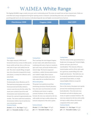 !"                     WAIMEA%05+)'%6(,7'%
    ! N)%!'.8+0)*-!345674!,8$+%!*0!F8?%!%@%,=!=%8,!8$?!*0!,%8.*0(*;8..=!-,*;%?D!N)%!1*$%0!8,%!F8?%!',&F!&:,!M%0(!@*$%=8,?!0*(%0D!T*%.?0!8,%!
    ;&$(,&..%?!8$?!;8$&-=!F8$8+%F%$(!?:,*$+!()%!,*-%$*$+!0%80&$!*0!*$(%$0*@%D!Z%8'!-.:;<*$+!(8<%0!(*F%2!8$?!;,&-!()*$$*$+!*0!
    -0=;)&.&+*;8..=!)8,?!(&!?&2!M:(!,%18,?0!:0!1*()!-)=0*&.&+*;8..=!,*-%!8$?!)*+).=!;&$;%$(,8(%?!',:*(!8(!)8,@%0(D!


              G>'/D0))'E"7889"                                  K(0.)(,/"7889"                                       LD,+"788<"




     J7/')"*$.%'#/$                                J7/')"*$.%'#/$                                   J7/')"*$.%'#/$

     N)*0!0*$+.%!@*$%=8,?2!Aee^!M8,,%.!            N)*0!*0!-%,)8-0!()%!F&0(!%.%+8$(!j*&+$*%,!       N)*0!'*,0(!,%.%80%!&'!()*0!0-%;*8.!M.%$?!)80!8!

     '%,F%$(%?!1*$%!)80!8,&F80!&'!1)*(%!-%8;)2! 1%!)8@%!F8?%2!1*()!0:M(.%!'.&,8.!8,&F80!            )%8?=!$&0%!&'!&,8$+%!-%%.2!N:,<*0)!?%.*+)(2!

     )&$%=!0:;<.%!8$?!,*-%!;*(,:0!&$!()%!$&0%2!    ;&FM*$*$+!1*()!$&(%0!&'!8-,*;&(2!F8$?8,*$2!      .=;)%%0!8$?!0-*;%2!-.:0!)*$(0!&'!

     1*()!$&(%0!&'!0-*;%!8$?!@8$*..8!',&F!()%!     0-*;%!8$?!;,%8F2!8$?!$*;%.=!'*$*0)%?!1*()!8!     F8,0)F8..&1i!!N)%!*$(%$0*(=!&'!'.8@&:,2!

     &8<D!!N)%!1*$%!*0!F&:()!'*..*$+2!0(,&$+*0)!   F*$%,8.!%?+%D!N)%!M8,,%.!;&F-&$%$(!              (%S(:,8.!-8.8(%!8$?!()%!&''G?,=!0(=.%!F8<%!

     ,*-%!;*(,:0!;)8,8;(%,0!(%F-%,%?!M=!(&80(=!    ;&$(,*M:(%0!8!0:M(.%2!M*0;:*(=!-8.8(%!(%S(:,%!   '&,!8!+%$%,&:02!F&:()G'*..*$+!1*$%!1*()!

     &8<!(8$$*$02!8!;,%8F=!.%%0!*$'.:%$;%!8$?!8!   8$?![@*$*'*%?!1%*+)(k!()%0%!$:8$;%0!            .%$+()!8$?!;)8,8;(%,D!!N)*0!M&.?!1*$%!;8$!

     >%0(=!'*$*0)D!!                               ;&FM*$%?!1*()!+&&?!8;*?*(=!8$?!8!?,*%,!          M%!;,%8(*@%.=!F8(;)%?!1*()!F8$=!'&&?02!

                                                   0(=.%2!F8<%!()*0!8$!%S;%..%$(!'&&?!1*$%D!        -8,(*;:.8,.=!40*8$!?*0)%02!&,!0*F-.=!
     2)"#E7;)"*$.%'#/$
                                                                                                    %$d&=%?!.*+)(.=!;)*..%?!80!8$!8-%,*(*'D!
     V,%?&F*$8$(.=!;.&$%0!6%$?&>8!8$?!A]D!!        2)"#E7;)"*$.%'#/$
     N)%!)8$?G)8,@%0(%?!+,8-%0!1%,%!1)&.%G         N)%!+,8-%0!1%,%!+%$(.=!-,%00%?!():0!             2)"#E7;)"*$.%'#/$

     M:$;)!-,%00%?!8$?!M,*%'.=!0%((.%?!(&!         F*$*F*0*$+!%S(,8;(*&$!&'!)8,0)!-)%$&.*;0D!!      #$;%!8(!()%!1*$%,=2!()%!+,8-%0!1%,%!+%$(.=!

     ,%F&@%!0&F%!M:(!$&(!8..!&'!()%!0&.*?0D!N)%!   j%,=!;.%8,!d:*;%!180!'%,F%$(%?!;&&.!1*()!        -,%00%?2!():0!F*$*F*0*$+!%S(,8;(*&$!&'!

     F:0(0!1%,%!,8;<%?!(&!M8,,%.!'&,!1*.?!         8$!4.08(*8$!=%80(!0(,8*$2!(&!;8-(:,%!            )8,0)!-)%$&.*;0D!!j%,=!;.%8,!d:*;%!180!

     '%,F%$(8(*&$!8$?!,%F8*$%?!()%,%!-&0(G         8,&F8(*;!',%0)$%00D!4(!()%!%$?!&'!()%!           '%,F%$(%?!;&&.!1*()!8$!4.08(*8$!=%80(!

     '%,F%$(!'&,!8!-%,*&?!&'!8--,&S*F8(%.=!$*$%! '%,F%$(2!()%!1*$%!180!F8(:,%?!&$!()%!.%%0!         0(,8*$2!(&!;8-(:,%!8,&F8(*;!',%0)$%00D!N)%!

     F&$()0D!!N)%!1*$%0!:$?%,1%$(!F8.&.8;(*;!      1*()!1%%<.=!0(*,,*$+!(&!0:M(.=!%$)8$;%!()%!      1*$%!180!F8(:,%?!&$!()%!.%%0!1*()!1%%<.=!

     '%,F%$(8(*&$!1)*.%!*$!M8,,%.!8$?!()%!.%%0!    (%S(:,8.!;&F-&$%$(!&'!()%!1*$%0!-8.8(%D!!!      0(*,,*$+!(&!0:M(.=!%$)8$;%!()%!(%S(:,8.!

     1%,%!0(*,,%?!(1*;%!1%%<.=D!                                                                    ;&F-&$%$(!&'!()%!1*$%0!-8.8(%D!!!
     J#:("):7-$K#'7)-/$                            J#:("):7-$K#'7)-/$                               J#:("):7-$K#'7)-/$
     =+;0>0+K!A_D]!^!!!?,%"#$.'/!CD_!+aZ!!         =+;0>0+K!AC!^!!?,%@"#$.'/K!AeDA!+aZ!!            =+;0>0+K!AC!^!!!?,%"#$.'/K!AeDA!+aZ!!
     ABK!CDC"!!C(&/'&'*+,"=;(D(&EK!`DJ]!+aZ!       ABK!CDJe!!!C(&/'&'*+,"=;(D(&EK!`!+aZ!            ABK!CDJe!!!C(&/'&'*+,"=;(D(&EK!`!+aZ!
!
                                                                                                                                                      ]!
 