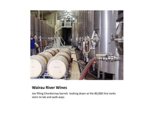 Wairau River WinesJoe filling Chardonnay barrels  looking down at the 80,000 litre tanks stairs to lab and walk ways