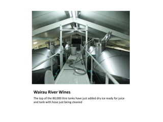Wairau River WinesThe top of the 80,000 litre tanks have just added dry ice ready for juice and tank with hose just being cleaned