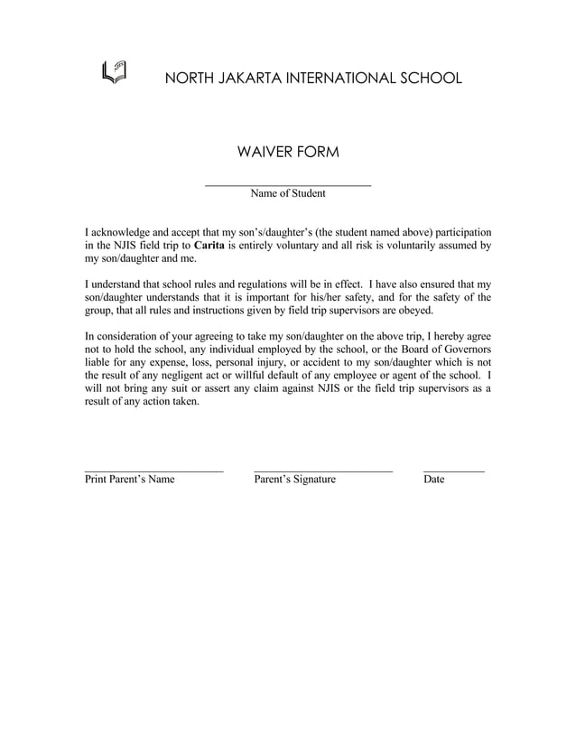 Class Trip 2 Waiver Form PDF