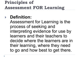 A few thoughts about Assessment -- What Type?Assessment OF Learning? orAssessment FOR Learning? or Assessment AS Learning