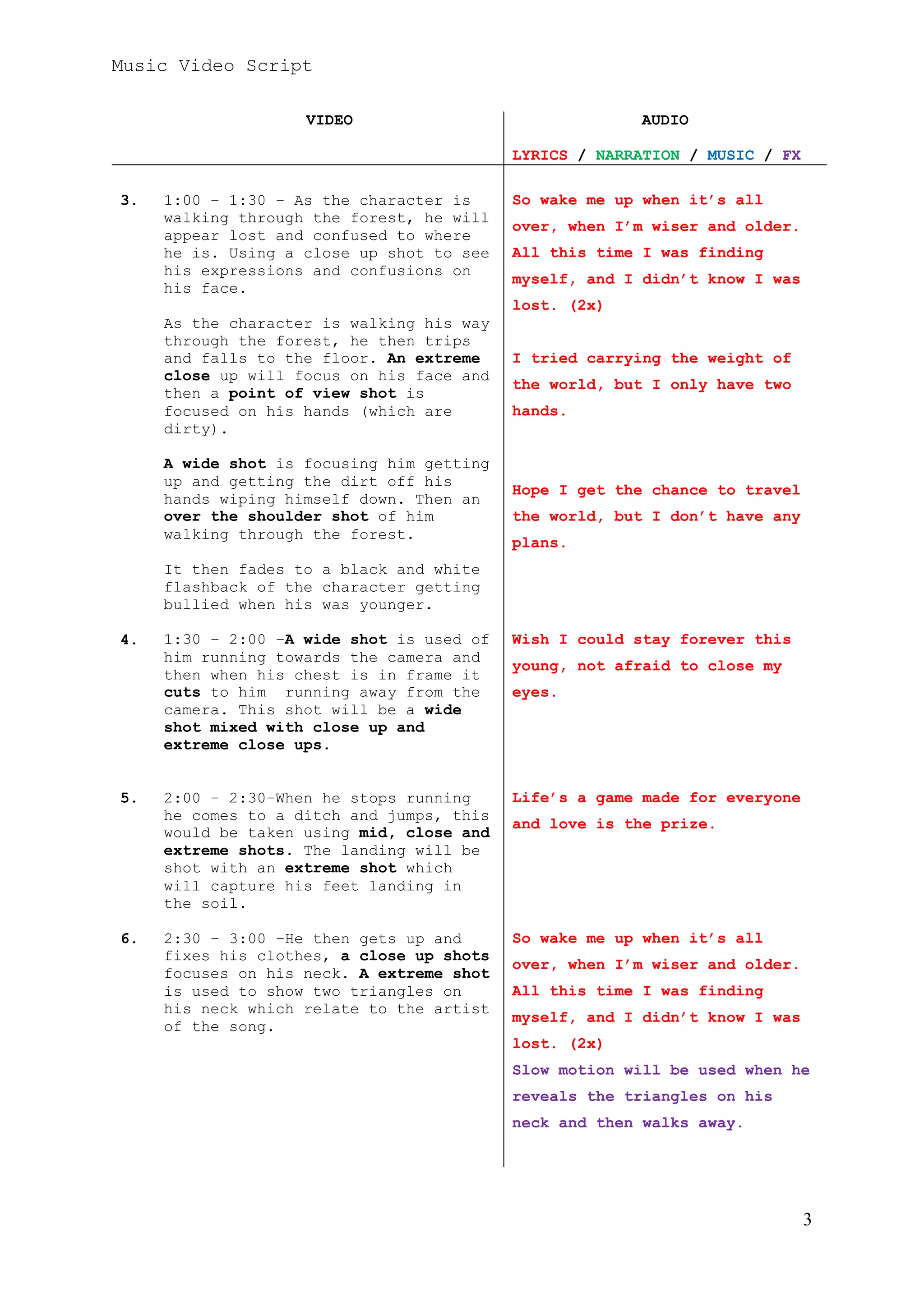 Wake me up final draft music video script by ryan sharman | PDF