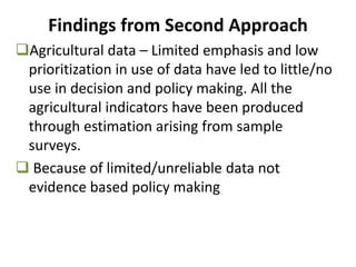 Agricultural data – Limited emphasis and low
prioritization in use of data have led to little/no
use in decision and poli...