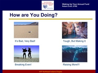 How are You Doing? Tough, But Making It It’s Bad, Very Bad! Breaking Even! Raising More!!! 