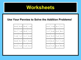 Worksheets Use Your Pennies to Solve the Addition Problems! 