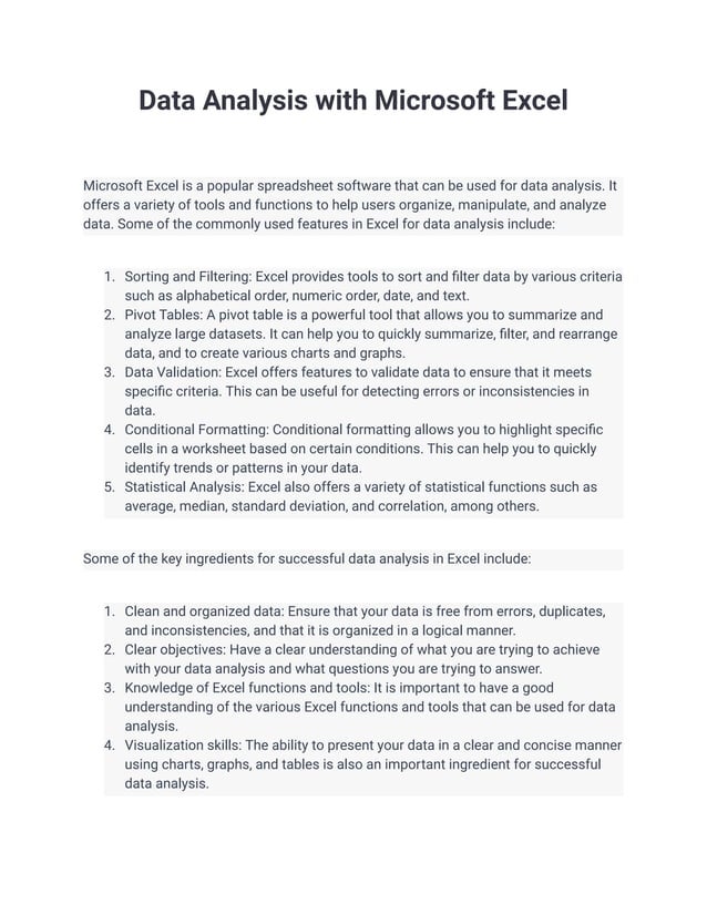 Data Analysis with Microsoft Excel | PDF