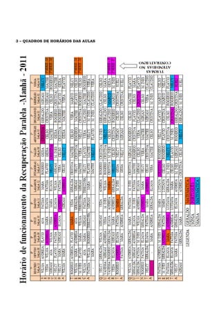 3 – QUADROS DE HORÁRIOS DAS AULAS
 