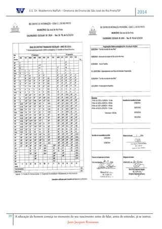E.E. Dr. Waldemiro Naffah – Diretoria de Ensino de São José do Rio Preto/SP
2014
20 A educação do homem começa no momento do seu nascimento; antes de falar, antes de entender, já se instrui.
Jean-Jacques Rousseau
 
