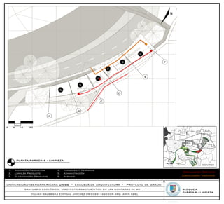4

                                                                                 3                       F

                                                                         2

                                                                                               E
                                                                 1

                                                    5
                                       6
                                                                             D

                                                                     C


                                                   B
                                  A


0        5    10     20




             PLANTA PARADA 6 - LIMPIEZA
                                                                                                                         MONITOR

    1.   Recepción Productos          4.   Empacado Y Despacho
    2.   Limpieza Producto            5.   Administración                                                     Circulación Servicio
    3.   Clasificación Producto       6.   Servicio                                                          Circulación Visitante


UNIVERSIDAD IBEROAMERICANA UNIBE – ESCUELA DE ARQUITECTURA -                         PROYECTO DE GRADO
                   SANTUARIO ECOLÓGICO: “PROYECTO AGROTURÍSTICO EN LAS MONTAÑAS DE RD”                       BLOQUE A
                                                                                                             PARADA 6 - LIMPIEZA
                      YULIAN WALEWSKA ESPINAL JIMÉNEZ 09-0369 – ASESOR ARQ. AMIN ABEL
 