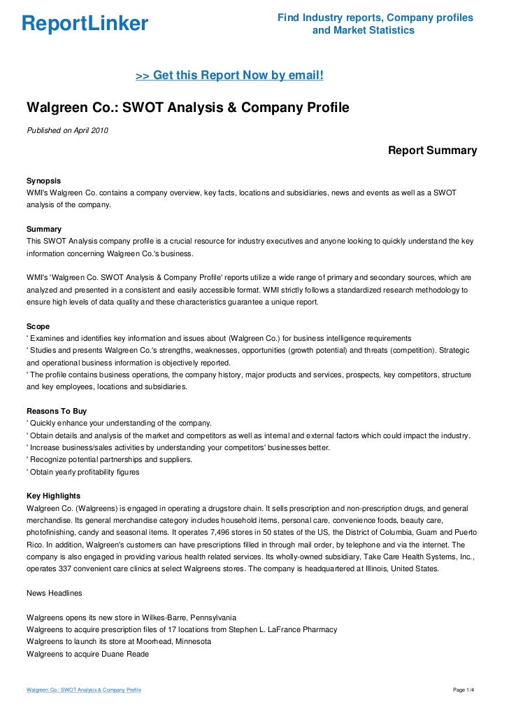 Walgreen Co SWOT Analysis & Pany Profile