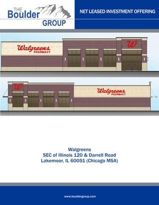 NET LEASED INVESTMENT OFFERING
www.bouldergroup.com
Walgreens
SEC of Illinois 120 & Darrell Road
Lakemoor, IL 60051 (Chicago MSA)
 