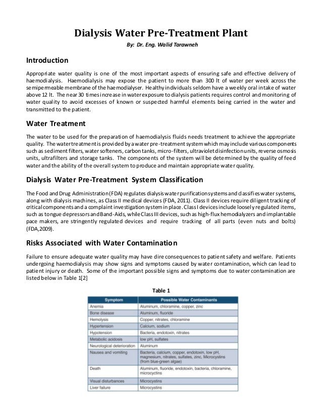 Dialysis Water Treatment