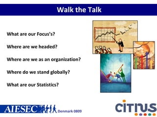 Walk the Talk What are our Focus’s? Where are we headed? Where are we as an organization? Where do we stand globally? What are our Statistics? 