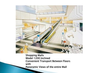 Shopping Malls
Model 1200 Inclined
Convenient Transport Between Floors
with
Panoramic Views of the entire Mall
 