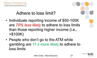 Adhere to win limits?
• Greater beliefs about “luck” in gambling
positively related to adherence to win limits
– One-unit ...