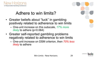 Behavioral economics
• “House money” effect
– Difficult to adhere to win limits
– Chasing losses
• Prospect theory
– Impac...
