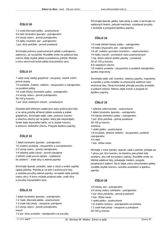 Zdraví na dlani aneb Vše pro zdraví                 www.zdravinadlani.zde.cz




                                                                   Smíchejte špenát, jablka, kaki-plody a celer a servírujte na
   ČÍSLO 30                                                        salátových listech, pokryté tvarohem, ozdobené proužky
                                                                   z avokáda a posypané špetkou papriky.
1-2 zralá šťavnatá jablka - postrouhaná
5-6 listů čerstvého špenátu - pokrájeného
3-4 stvoly celeru - jemně pokrájeného                                 ČÍSLO 34
1/3 šálku modrého zelí - pokrájeného
1 pol. lžíce petržele - jemně posekané                             1/2 malé křehké hlávky salátu - nakrájeného
                                                                   1/4 šálku křupavého zelí - nakrájeného
Smíchejte polovinu postrouhaných jablek s pokrájenou               1/4 stř. velkého syrového bramboru - nastrouhaného
zeleninou, až na petržel. Rozdělte směs na salátové listy,         1/4 šálku mandlí - pomletých nebo postrouhaných
nahoru dejte zbytek jablek a posekanou petržel. Můžete             1 čaj. lžička zelené sladké papriky - posekané
k tomu servírovat tenké plátky švýcarského sýra.                   50 až 100 g tvarohu
                                                                   6-8 vlašských ořechů
                                                                   1/2 malého avokáda - oloupaného a podélně nakrájeného
   ČÍSLO 31                                                        špetka majoránky

1 velký zralý sladký grapefruit - oloupaný, včetně vnitřní         Smíchejte salát, zelí, brambor, zelenou papriku, majoránku
jemné slupky                                                       a mandle a směs rozdělte na připravené salátové nebo
1/2 avokáda, zralého, velkého - oloupaného a nakrájeného           endiviové listy. Okraj hromádek přikryjte proužky avokáda
na podélné plátky                                                  a půlkami ořechů. Nahoru dejte tvaroh a posypte ho
1/2 malé hlávky čerstvého salátu - pokrájeného                     špetkou papriky.
3-4 stvoly celeru - jemně pokrájeného
50-100 g tvarohu
1 pol. lžíce vlašských ořechů - posekaných                            ČÍSLO 35

Ozdobte talíř křehkými salátovými nebo endiviovými listy           1 středně velká karotka - nastrouhaná
a na okraj položte střídavě plátek avokáda a plátek                1 šálek čerstvého špenátu - nakrájeného
grapefruitu. Smíchejte salát, celer, polovinu tvarohu              1/4 hlávky křehkého salátu - nakrájeného
a všechny ořechy (až na jeden, který jste nepokrájeli).            1 pol. lžíce petržele - jemně posekané
Směs dejte doprostřed talíře, na to zbytek tvarohu                 50-100 g tvarohu
a polovinu vlašského ořechu. Posypte špetkou papriky.              smetana
                                                                   1 velké jablko - postrouhané
                                                                   1/4 avokáda, středně velkého - oloupaného, podélně
   ČÍSLO 32                                                        nakrájeného
                                                                   4-5 datlí,
1 šálek čerstvého špenátu - pokrájeného                            1 káv. lžička medu
1/2 zralého avokáda - oloupaného a rozmačkaného
2-3 stvoly celeru - jemně nakrájeného                              Míchejte v míse karotku, špenát, salát a petržel, přidejte asi
1/4 středně velké cibule - jemně nakrájené                         1 plnou pol. lžíci tvarohu, ke kterému jste přidali tolik
2 střední zralá pevná rajčata - vydlabaná                          smetany, aby měl konzistenci zálivky. Rozdělte směs na
ke zdobení: - zralé olivy a zelená paprika                         křehké salátové listy, pokapejte medem, posypte
                                                                   posekanými datlemi. Na to dejte vrstvu strouhaného jablka,
Smíchejte špenát; avokádo, celer a cibuli a směsí naplňte          rozdělte zbytek tvarohu, ozdobte avokádem a špetkou
rajská jablíčka. Položte je na talíř s endiviovými listy           papriky.
a ozdobte proužky zelené papriky; na každé rajče položte
zralou olivu. K tomu můžete podávat celer, zralé olivy
a proužky švýcarského sýra.                                           ČÍSLO 36

                                                                   1/3 hlávky zelí - pokrájeného
   ČÍSLO 33                                                        3-4 stvoly celeru, křehkého - pokrájeného
                                                                   1 pol. lžíce petrželky - jemně posekané
1 šálek čerstvého špenátu - pokrájeného                            1 káv. lžička medu
1-2 malá, šťavnatá jablka - postrouhaná                            1 velké jablko - postrouhané
1-2 zralé kaki plody - oloupané, pokrájené                         1 l2 zralého banánu - pokrájeného na kolečka
2-3 stvoly celeru - jemně pokrájeného                              1 2 zralé kaki-plody - oloupané a pokrájené
tvaroh                                                             50-100 g tvarohu
1-2 pol. lžíce avokáda - nakrájeného na proužky

 KOST SOFT ®                                 Dr. Norman W. Walker: Zdraví a salát                                  Strana 40
 