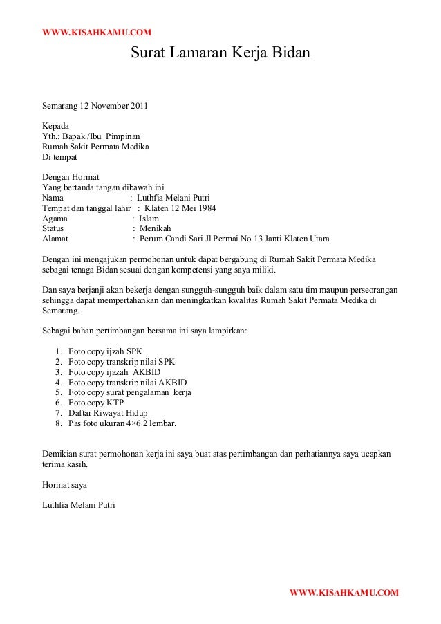 Surat Lamaran Kerja Cpns Bidan Ssuhhara