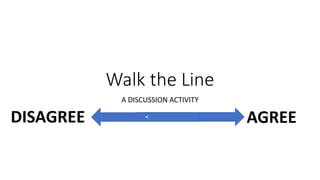 Walk the Line
A DISCUSSION ACTIVITY
v
v
DISAGREE AGREE
 