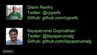 3
Glenn Renfro
Twitter: @cppwfs
Github: github.com/cppwfs
Ilayaperumal Gopinathan
Twitter: @ilayaperumalg
Github: github.com/ilayaperumalg
 