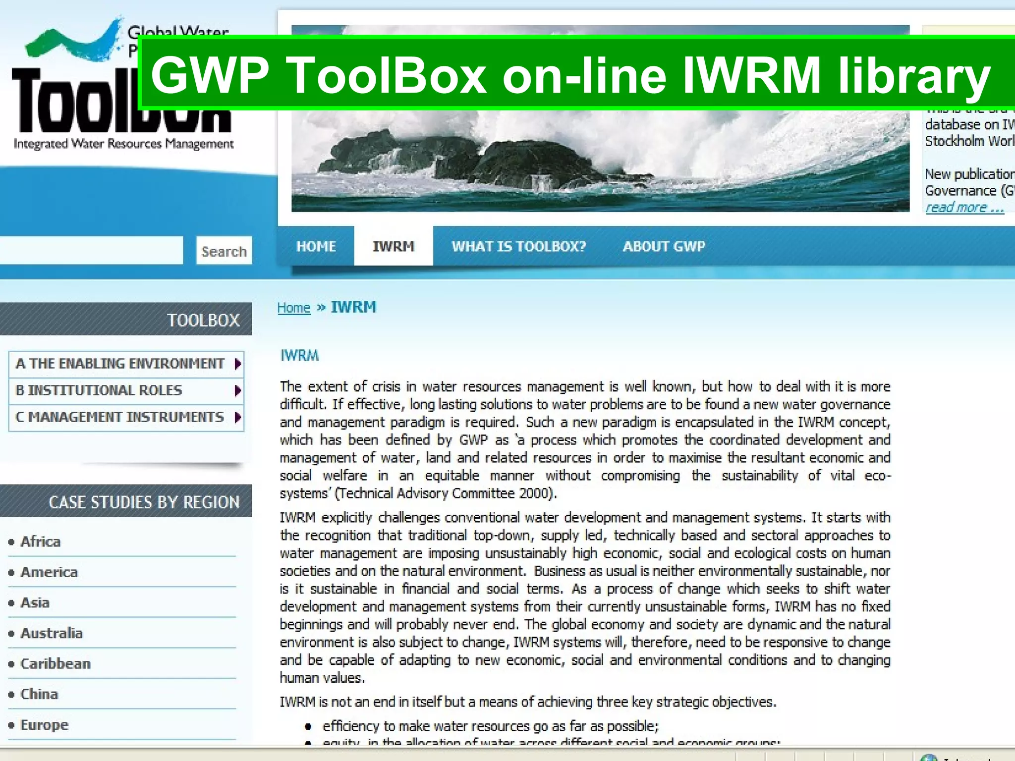 GWP ToolBox on-line IWRM library 