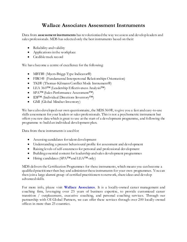 Wallace Associates Assessment Instruments