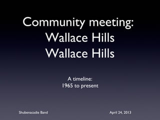 Community meeting:
Wallace Hills
Wallace Hills
A timeline:
1965 to present
Shubenacadie Band April 24, 2013
 