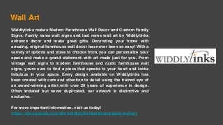 Wall Art
Widdlytinks makes Modern Farmhouse Wall Decor and Custom Family
Signs. Family name wall signs and last name wall art by Widdlytinks
enhance decor and make great gifts. Decorating your home with
amazing, original farmhouse wall decor has never been so easy! With a
variety of options and sizes to choose from, you can personalize your
space and make a grand statement with art made just for you. From
vintage wall signs to modern farmhouse and rustic farmhouse wall
signs, youre sure to find a piece that speaks to your heart and looks
fabulous in your space. Every design available on Widdlytinks has
been created with care and attention to detail using the trained eye of
an award-winning artist with over 20 years of experience in design.
Often imitated but never duplicated, our artwork is distinctive and
exclusive.
For more important information, visit us today!
https://sites.google.com/site/widdlytinksfamilynamesigns/wall-art
 